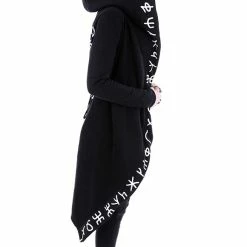 Restyle Jackets Black Gothic Oversized Hood Runes Pattern Open Stitch Long Jacket -Restyle sale Shop black gothic oversized hood runes pattern open stitch long jacket rebelsmarket 4