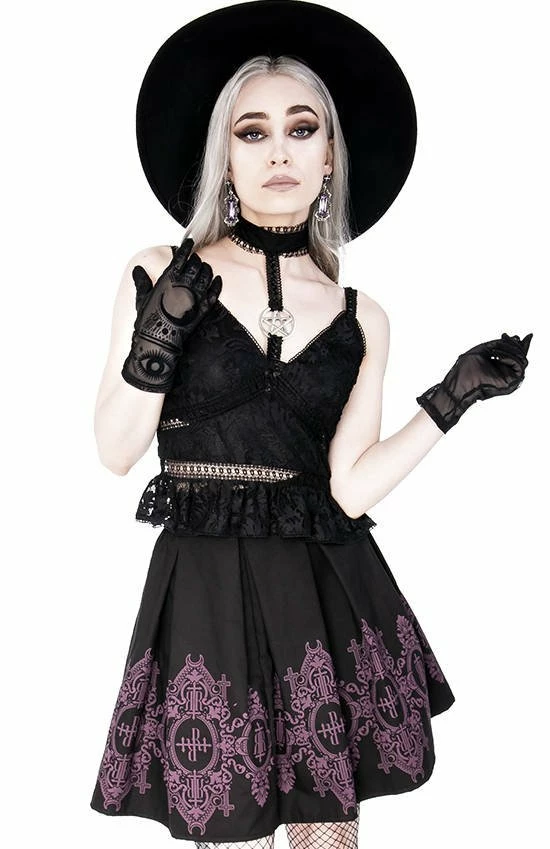 Restyle Standard Tops Black Gothic Pentagram Transparent Belt Peplum Lace Top 3 Restyle Standard Tops Black Gothic Pentagram Transparent Belt Peplum Lace Top - Image 3