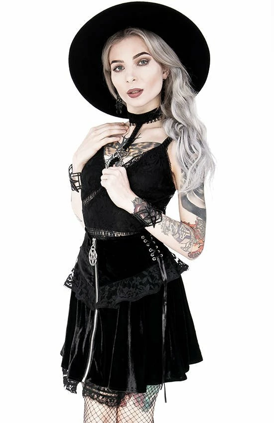 Restyle Standard Tops Black Gothic Pentagram Transparent Belt Peplum Lace Top 6 Restyle Standard Tops Black Gothic Pentagram Transparent Belt Peplum Lace Top - Image 6