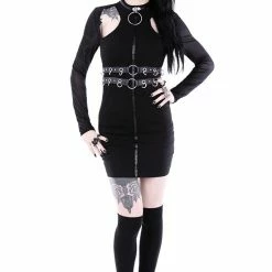Restyle Dresses Black Gothic Ring Collar Full Zipper Pencil Mini Dress -Restyle sale Shop black gothic ring collar full zipper pencil mini dress rebelsmarket 2