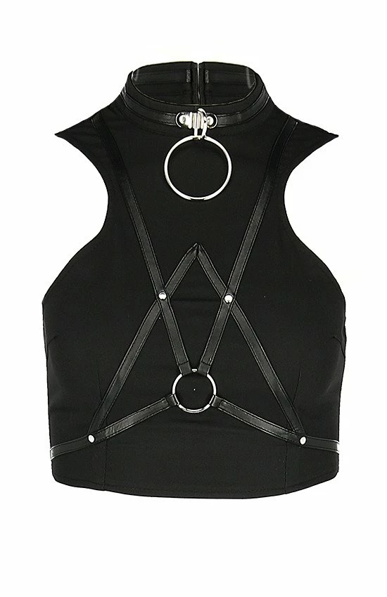 Restyle Standard Tops Black Gothic Sleeveless Villain Harness Crop Top 2 Restyle Standard Tops Black Gothic Sleeveless Villain Harness Crop Top - Image 2