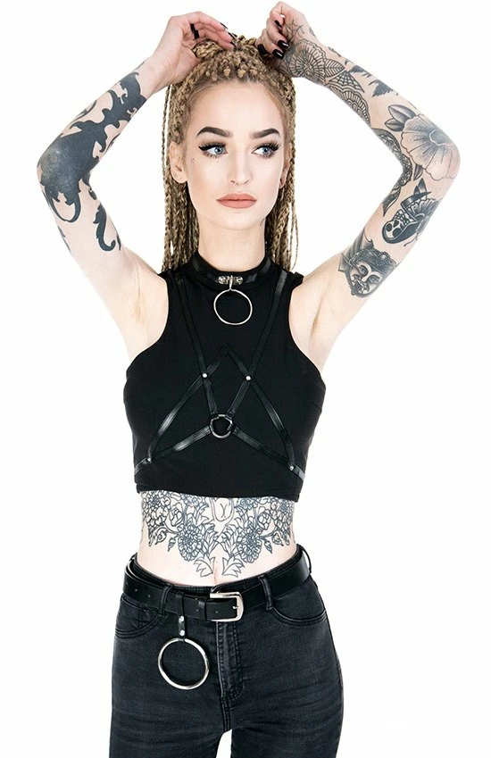 Restyle Standard Tops Black Gothic Sleeveless Villain Harness Crop Top 3 Restyle Standard Tops Black Gothic Sleeveless Villain Harness Crop Top - Image 3