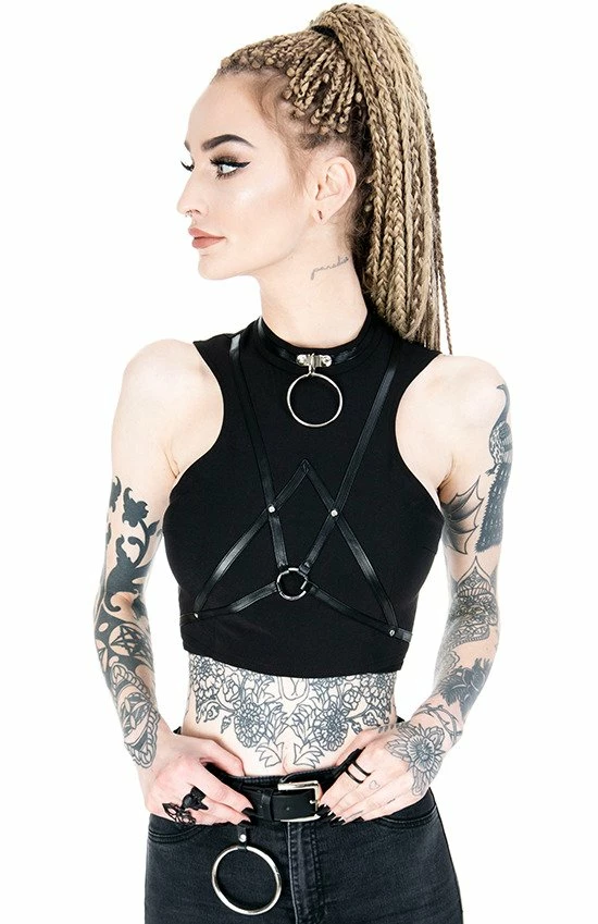 Restyle Standard Tops Black Gothic Sleeveless Villain Harness Crop Top 4 Restyle Standard Tops Black Gothic Sleeveless Villain Harness Crop Top - Image 4