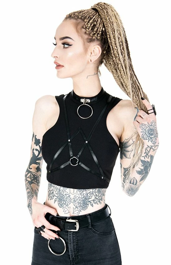Restyle Standard Tops Black Gothic Sleeveless Villain Harness Crop Top 1 Restyle Standard Tops Black Gothic Sleeveless Villain Harness Crop Top