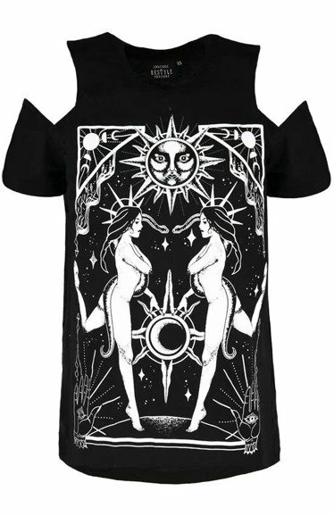Restyle T-Shirts Black Gothic Sorceress Coven Cold Shoulder T-shirt 1 Restyle T-Shirts Black Gothic Sorceress Coven Cold Shoulder T-shirt
