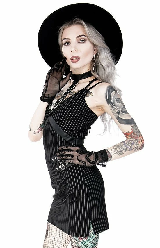 Restyle Dresses Black Gothic Steampunk Collared Pinstripe Mini Dress 4 Restyle Dresses Black Gothic Steampunk Collared Pinstripe Mini Dress - Image 4