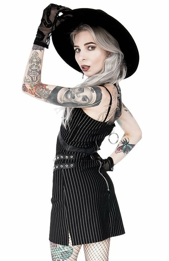 Restyle Dresses Black Gothic Steampunk Collared Pinstripe Mini Dress 5 Restyle Dresses Black Gothic Steampunk Collared Pinstripe Mini Dress - Image 5