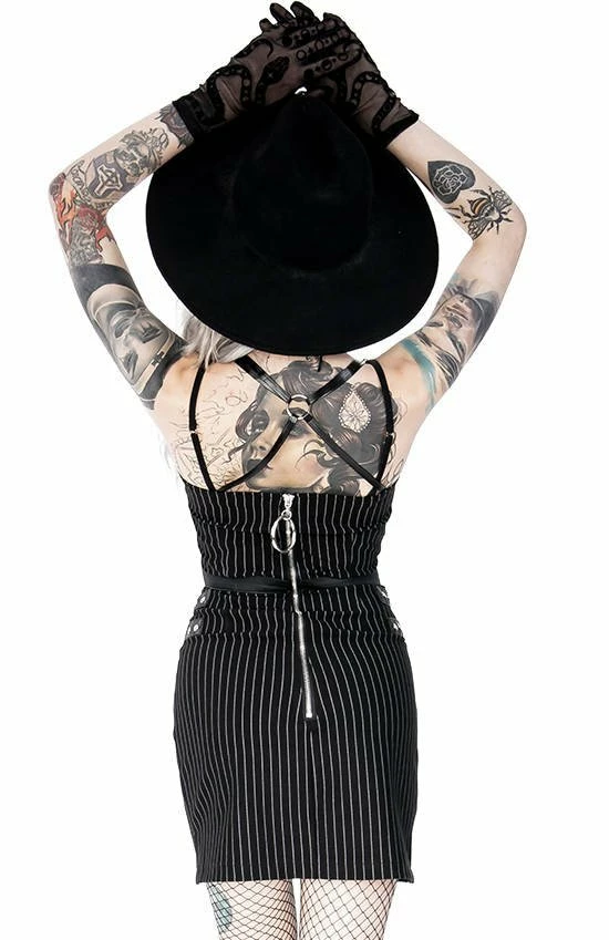 Restyle Dresses Black Gothic Steampunk Collared Pinstripe Mini Dress 6 Restyle Dresses Black Gothic Steampunk Collared Pinstripe Mini Dress - Image 6