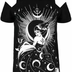 Restyle T-Shirts Black Gothic T-shirt With Witch Nox Cold Shoulder