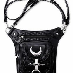 Restyle Bags & Backpacks Black Gothic Utility Belt Hip Bag With Pockets Moon Bag -Restyle sale Shop black gothic utility belt hip bag with pockets moon bag restyle rebelsmarket 4
