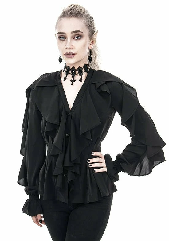 Restyle Standard Tops Black Gothic V Neck Ruffled Shirt 2 Restyle Standard Tops Black Gothic V Neck Ruffled Shirt - Image 2