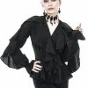 Restyle Standard Tops Black Gothic V Neck Ruffled Shirt