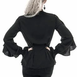Restyle Standard Tops Black Gothic V Neck Ruffled Shirt 9 Restyle Standard Tops Black Gothic V Neck Ruffled Shirt -Restyle sale Shop black gothic v neck ruffled shirt rebelsmarket 3