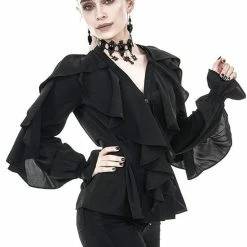 Restyle Standard Tops Black Gothic V Neck Ruffled Shirt 10 Restyle Standard Tops Black Gothic V Neck Ruffled Shirt -Restyle sale Shop black gothic v neck ruffled shirt rebelsmarket 4