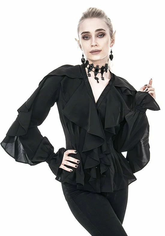 Restyle Standard Tops Black Gothic V Neck Ruffled Shirt 1 Restyle Standard Tops Black Gothic V Neck Ruffled Shirt