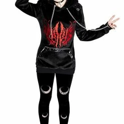 Restyle Black Gothic Zip-Up Moon Pattern Velvet Leggings -Restyle sale Shop black gothic zip up moon pattern velvet leggings rebelsmarket 3