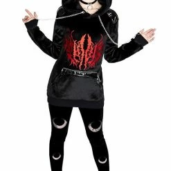 Restyle Black Gothic Zip-Up Moon Pattern Velvet Leggings -Restyle sale Shop black gothic zip up moon pattern velvet leggings rebelsmarket 4