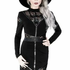 Restyle Dresses Black Gothic Zipper Pencil Dress With Panels