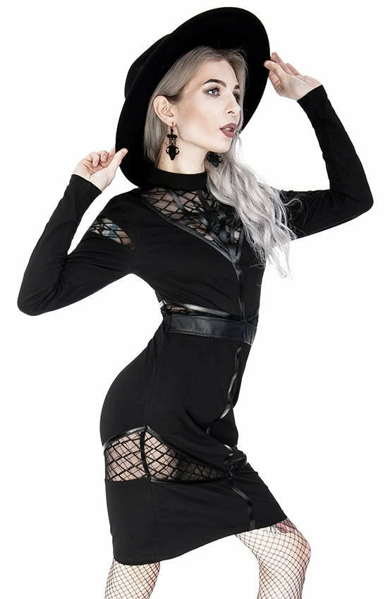 Restyle Dresses Black Gothic Zipper Pencil Dress With Panels 5 Restyle Dresses Black Gothic Zipper Pencil Dress With Panels - Image 5