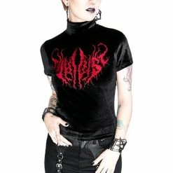 Restyle Standard Tops Black Metal Nihiist Embroidered Velvet Top -Restyle sale Shop black metal nihiist embroidered velvet top rebelsmarket 2