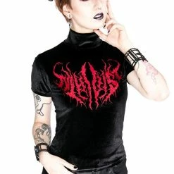 Restyle Standard Tops Black Metal Nihiist Embroidered Velvet Top -Restyle sale Shop black metal nihiist embroidered velvet top rebelsmarket 3