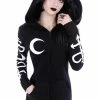 Restyle Jackets Black Oversized Hood Gothic Crescent Occult Zip-Up Jacket