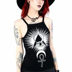 Restyle Standard Tops Black Third Eye Print Spaghetti Straps Top 8 Restyle Standard Tops Black Third Eye Print Spaghetti Straps Top -Restyle sale Shop black third eye print spaghetti straps top rebelsmarket 2