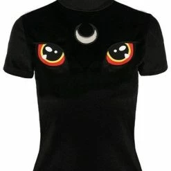 Restyle Standard Tops Black Velvet Cat Top With Embroidery I See You -Restyle sale Shop black velvet cat top with embroidery i see you rebelsmarket 3