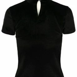 Restyle Standard Tops Black Velvet Cat Top With Embroidery I See You -Restyle sale Shop black velvet cat top with embroidery i see you rebelsmarket 4