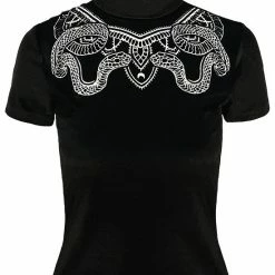 Restyle Standard Tops Black Velvet Top With Snake Embroidery -Restyle sale Shop black velvet top with snake embroidery rebelsmarket 4