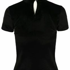 Restyle Standard Tops Black Velvet Top With Snake Embroidery -Restyle sale Shop black velvet top with snake embroidery rebelsmarket 5