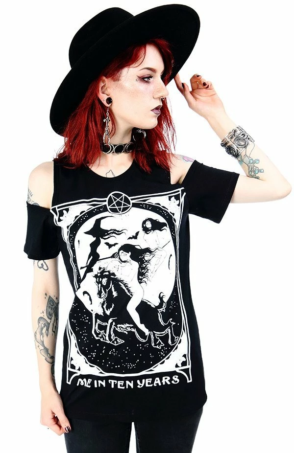 Restyle T-Shirts Black Witches Me In Ten Years Cold Shoulder T-shirt 3 Restyle T-Shirts Black Witches Me In Ten Years Cold Shoulder T-shirt - Image 3