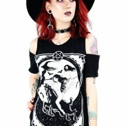 Restyle T-Shirts Black Witches Me In Ten Years Cold Shoulder T-shirt 9 Restyle T-Shirts Black Witches Me In Ten Years Cold Shoulder T-shirt -Restyle sale Shop black witches me in ten years cold shoulder t shirt rebelsmarket 3