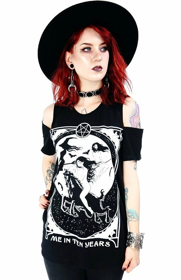 Restyle T-Shirts Black Witches Me In Ten Years Cold Shoulder T-shirt 4 Restyle T-Shirts Black Witches Me In Ten Years Cold Shoulder T-shirt - Image 4