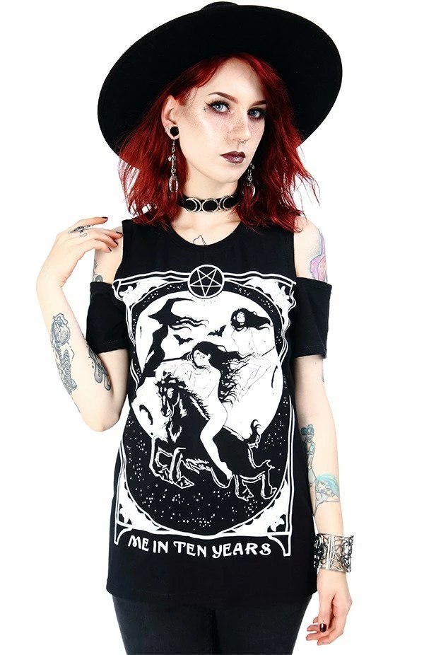 Restyle T-Shirts Black Witches Me In Ten Years Cold Shoulder T-shirt 5 Restyle T-Shirts Black Witches Me In Ten Years Cold Shoulder T-shirt - Image 5