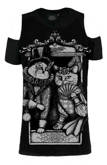Restyle T-Shirts Cat Couple Cold Shoulder T-shirt 1 Restyle T-Shirts Cat Couple Cold Shoulder T-shirt