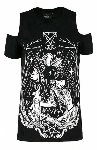 Restyle T-Shirts Cold Shoulder Lucifer Occult Goth T-shirt 1 Restyle T-Shirts Cold Shoulder Lucifer Occult Goth T-shirt