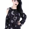 Restyle Standard Tops Crescent Moon Hippie Oversized Black Gothic Cold Shoulder Top