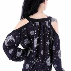 Restyle Standard Tops Crescent Moon Hippie Oversized Black Gothic Cold Shoulder Top 7 Restyle Standard Tops Crescent Moon Hippie Oversized Black Gothic Cold Shoulder Top -Restyle sale Shop crescent moon hippie oversized black gothic cold shoulder top rebelsmarket 3