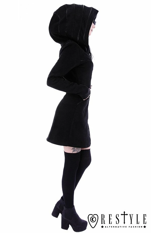 Restyle Jackets Faux Leather Trimming Black Gothic Oversized Layered Hood Long Jacket 4 Restyle Jackets Faux Leather Trimming Black Gothic Oversized Layered Hood Long Jacket - Image 4