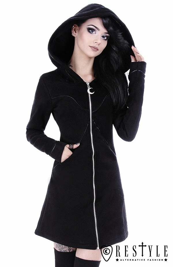 Restyle Jackets Faux Leather Trimming Black Gothic Oversized Layered Hood Long Jacket 1 Restyle Jackets Faux Leather Trimming Black Gothic Oversized Layered Hood Long Jacket