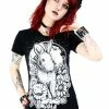 Restyle T-Shirts Floral Moon Bunny Print Black T-shirt