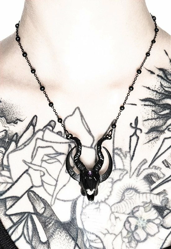 Restyle Necklaces Gothic 3D Black Crescent Skull Goat Pendant 2 Restyle Necklaces Gothic 3D Black Crescent Skull Goat Pendant - Image 2