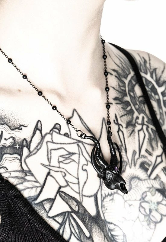 Restyle Necklaces Gothic 3D Black Crescent Skull Goat Pendant 3 Restyle Necklaces Gothic 3D Black Crescent Skull Goat Pendant - Image 3