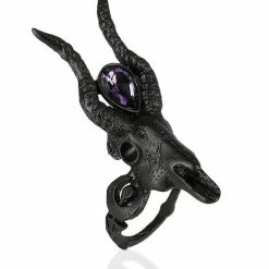 Restyle Rings Gothic 3D Black Crescent Skull Ring With Opal
