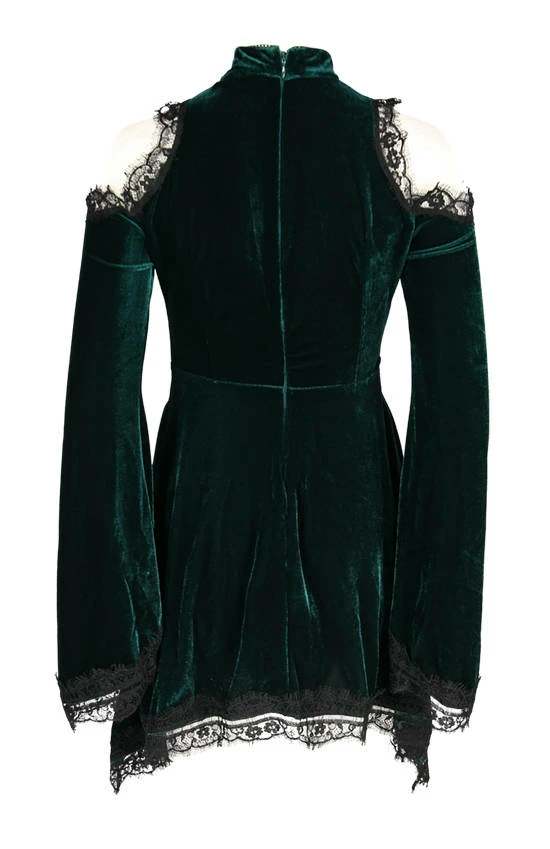 Restyle Dresses Gothic Bow Side Pockets Green Velvet Tunic Dress 4 Restyle Dresses Gothic Bow Side Pockets Green Velvet Tunic Dress - Image 4