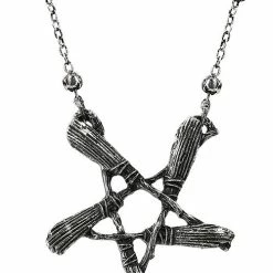 Restyle Necklaces Gothic Broom Pentagram Silver Pendant