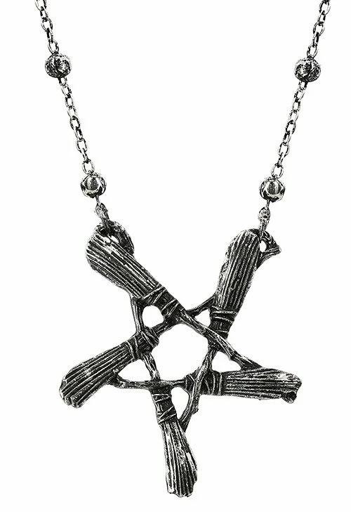 Restyle Necklaces Gothic Broom Pentagram Silver Pendant 1 Restyle Necklaces Gothic Broom Pentagram Silver Pendant
