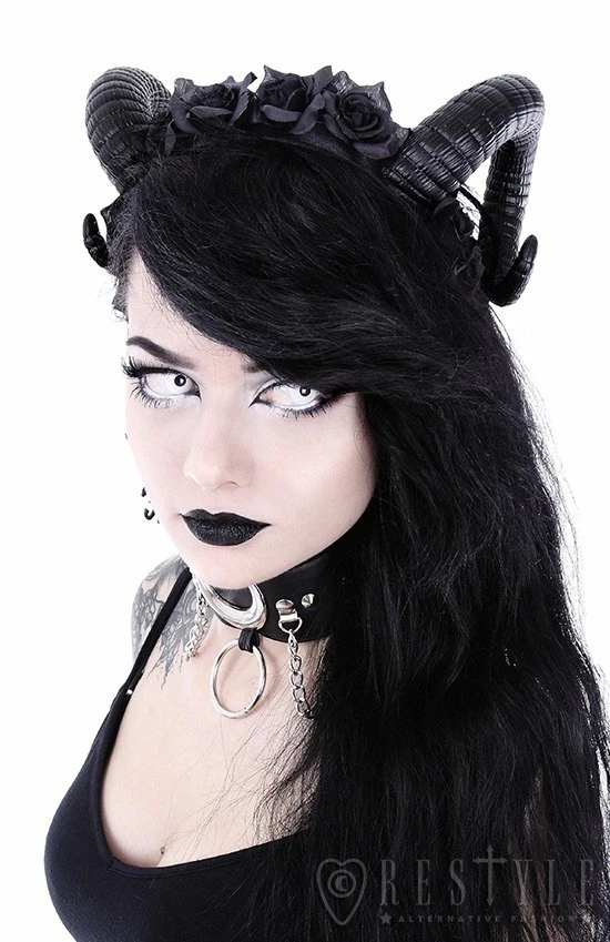 Restyle Hair Accessories Gothic Headpiece Satan Horns Sinister & Roses Headband 4 Restyle Hair Accessories Gothic Headpiece Satan Horns Sinister & Roses Headband - Image 4