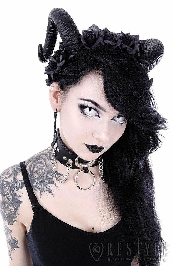 Restyle Hair Accessories Gothic Headpiece Satan Horns Sinister & Roses Headband 5 Restyle Hair Accessories Gothic Headpiece Satan Horns Sinister & Roses Headband - Image 5